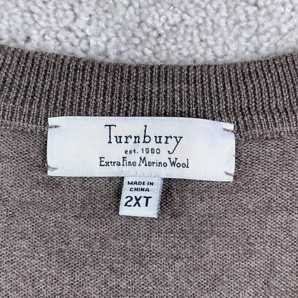 Turnbury Sweater Vest Mens 2XT Tall Brown Extra Fine Merino Wool V Neck Pullover